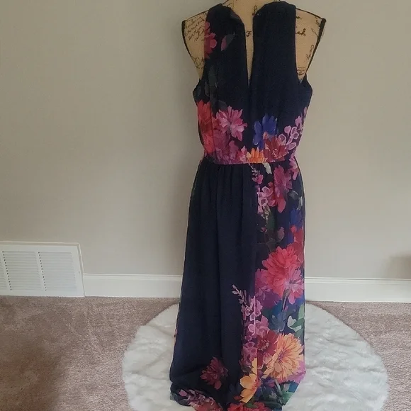 London Times Navy Floral Maxi Dress - Picture 3 of 4